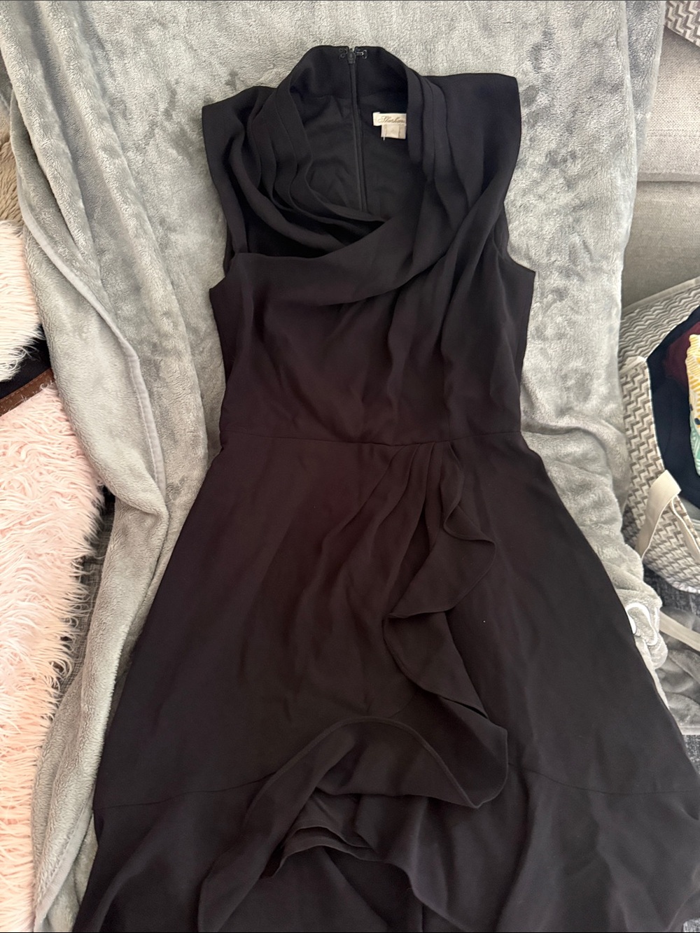 Shoshanna Black Sleeveless Draped Cowl Midi Dress